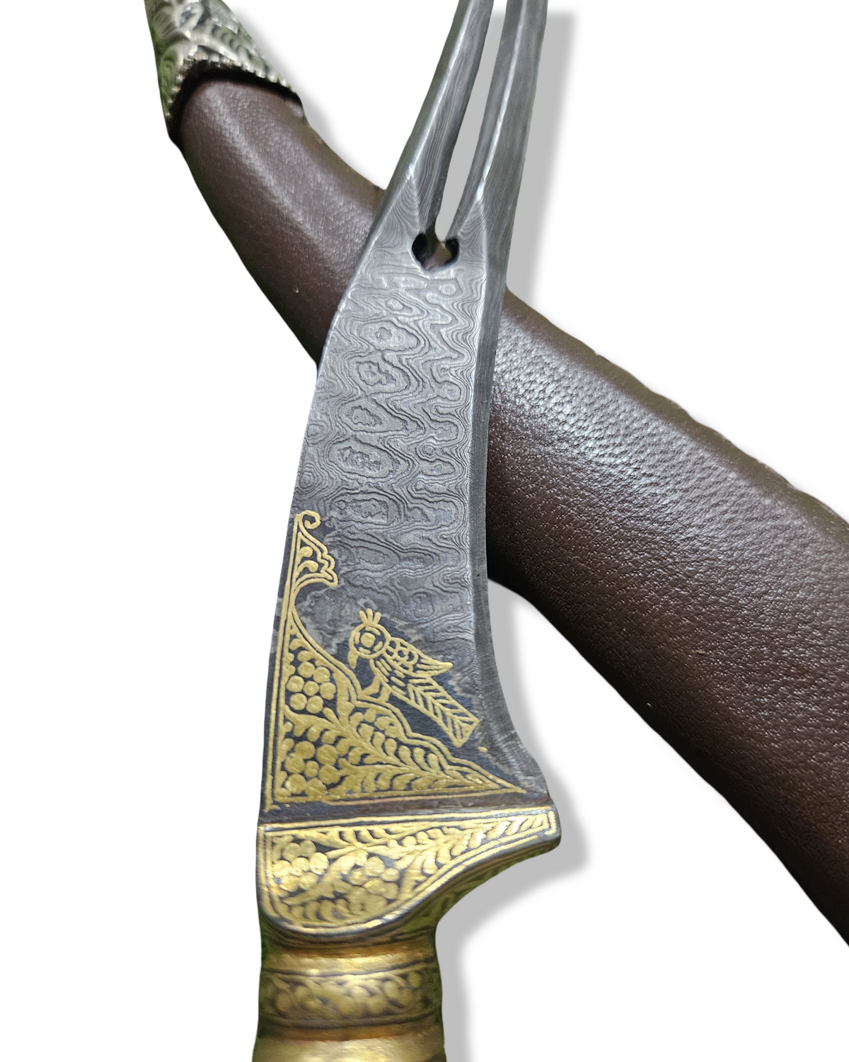 Gold Koftgari Damascus Khanjar with 2 Pronged Blade